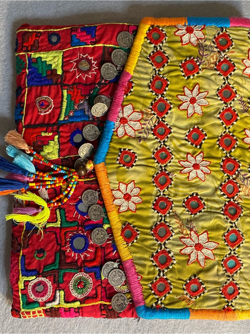 Embroidered Decorative Textile Panel in Yellow and Red